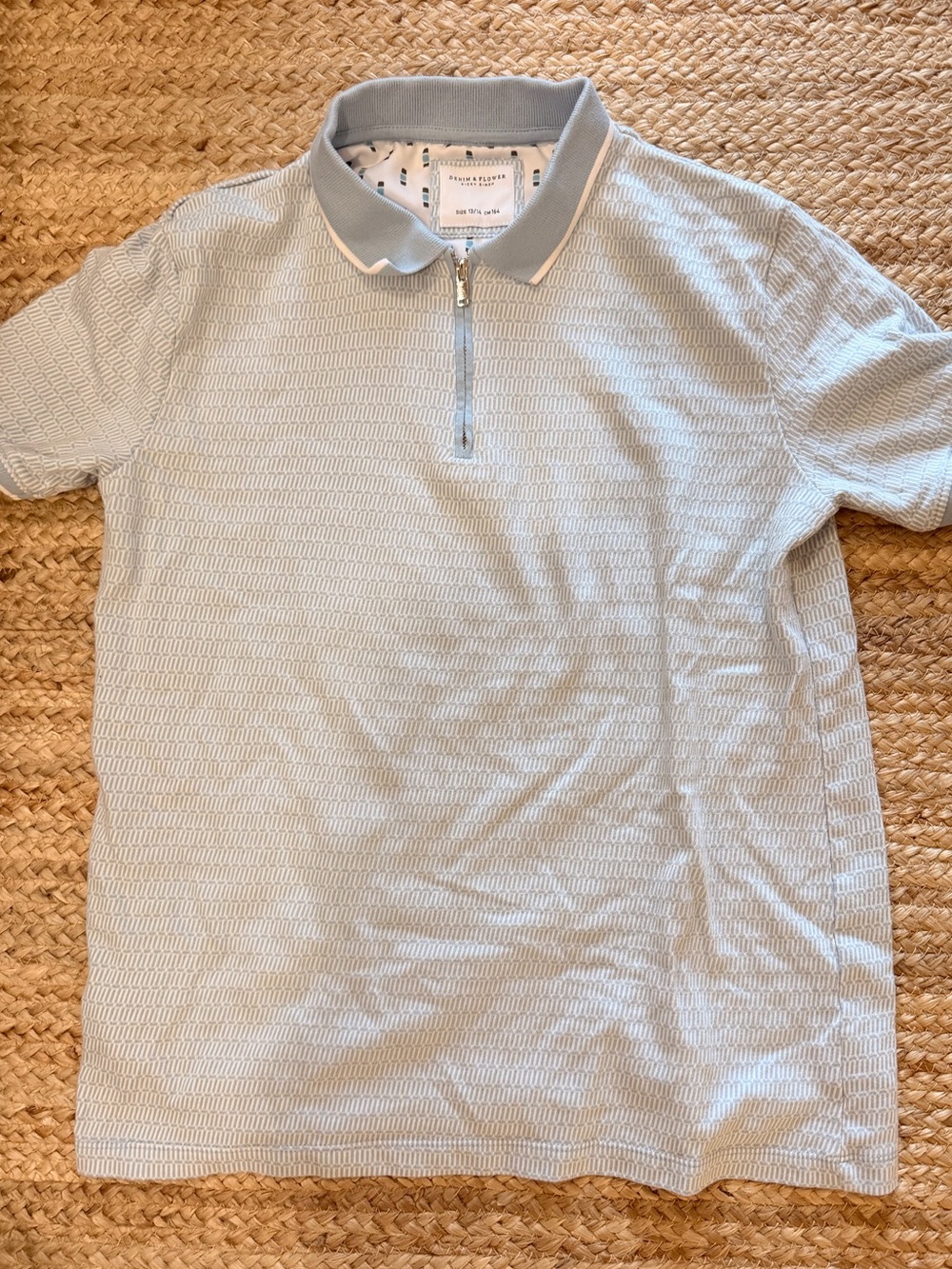 Denim & Flower Light Blue Zip Polo Tee